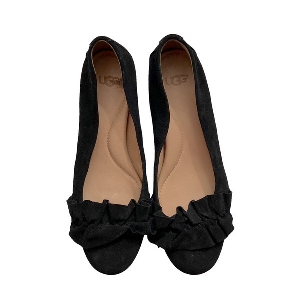 UGG Australia BLACK SUEDE FIFI RUFFLE BLOCK HEELS SHOES WOMEN'S 1092281